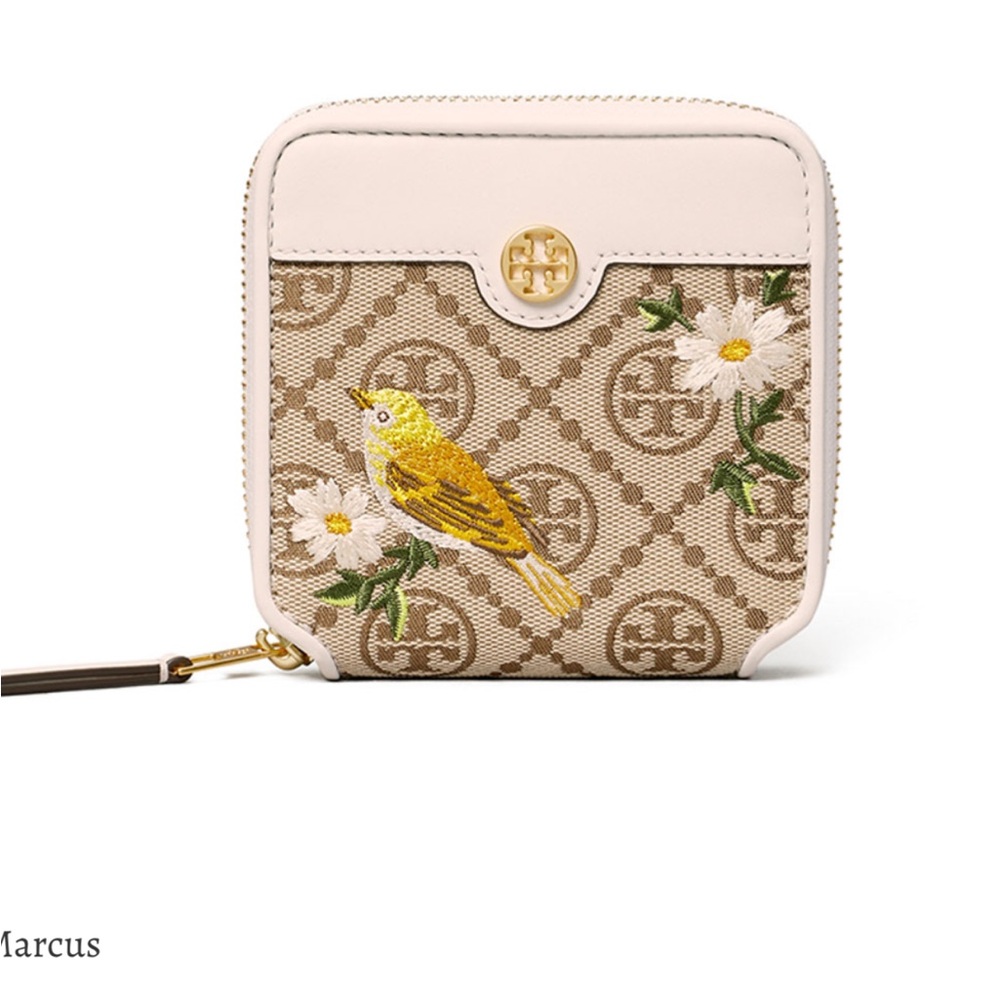 Tory Burch White Floral Embroidered Wallet